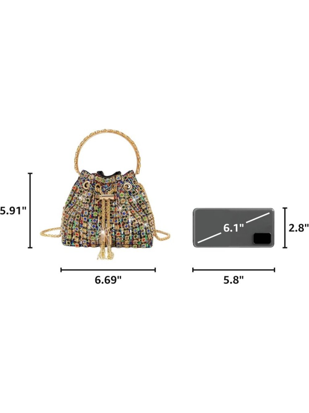 Women Colorful Sparkly Rhinestone Clutch Purse Diamond Chain Evening Bag - Picture 3 of 6